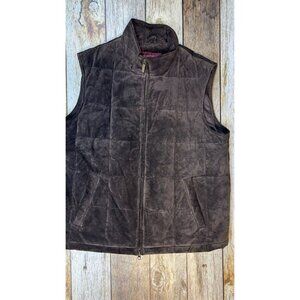 EUC Eddie Bauer Mens XL Brown Washable Quilted Suede Vest